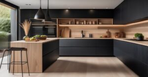Kuchnia czarna z drewnem: aranżacja 2023. Inspiracja idealna!