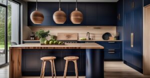 Kuchnia granat z drewnem: aranżacja 2023. Salon też!