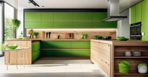 Zielona kuchnia z drewnem: Modna aranżacja wnętrza pełna inspiracji