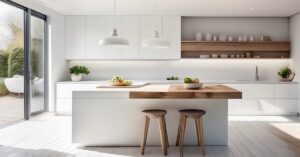 Biała kuchnia z drewnianym blatem: jaka podłoga pasuje?